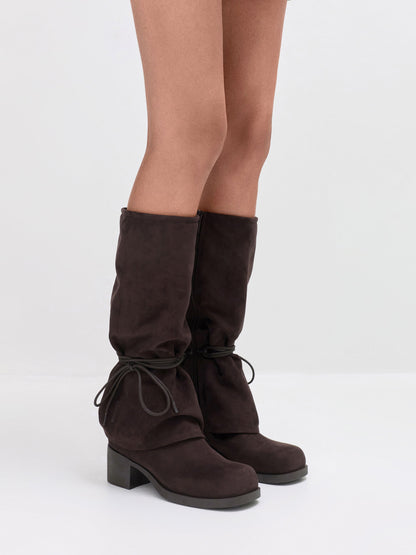 CHARLES & KEITH Best Price | Faux Suede Tie-Around Knee-High Boots - Dark Brown Textured