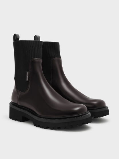 CHARLES & KEITH Great Value | Remy Ridged-Sole Chelsea Boots - Burgundy