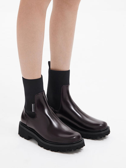 CHARLES & KEITH Great Value | Remy Ridged-Sole Chelsea Boots - Burgundy