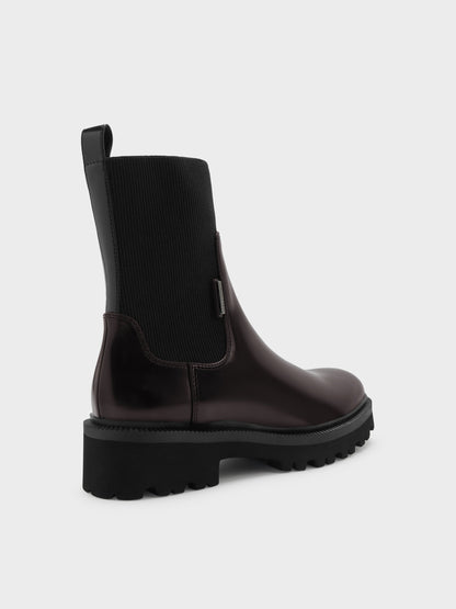 CHARLES & KEITH Great Value | Remy Ridged-Sole Chelsea Boots - Burgundy
