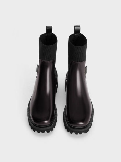 CHARLES & KEITH Great Value | Remy Ridged-Sole Chelsea Boots - Burgundy