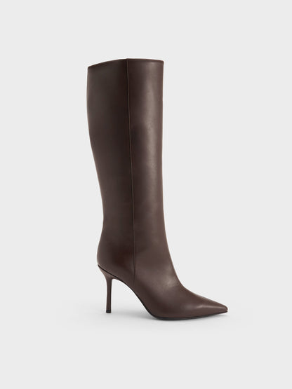 CHARLES & KEITH Exclusive | Pointed Stiletto Knee-High Boots - Dark Brown