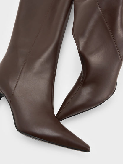 CHARLES & KEITH Exclusive | Pointed Stiletto Knee-High Boots - Dark Brown