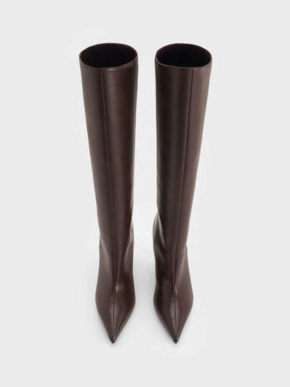 CHARLES & KEITH Exclusive | Pointed Stiletto Knee-High Boots - Dark Brown