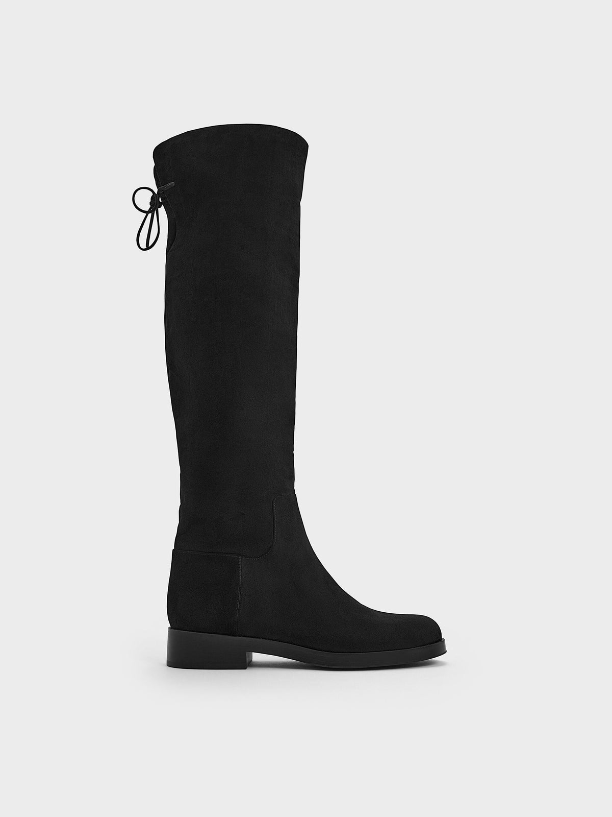 CHARLES & KEITH Great Value | Louisa Faux Suede Fold-Over Thigh-High Boots - Black Textured