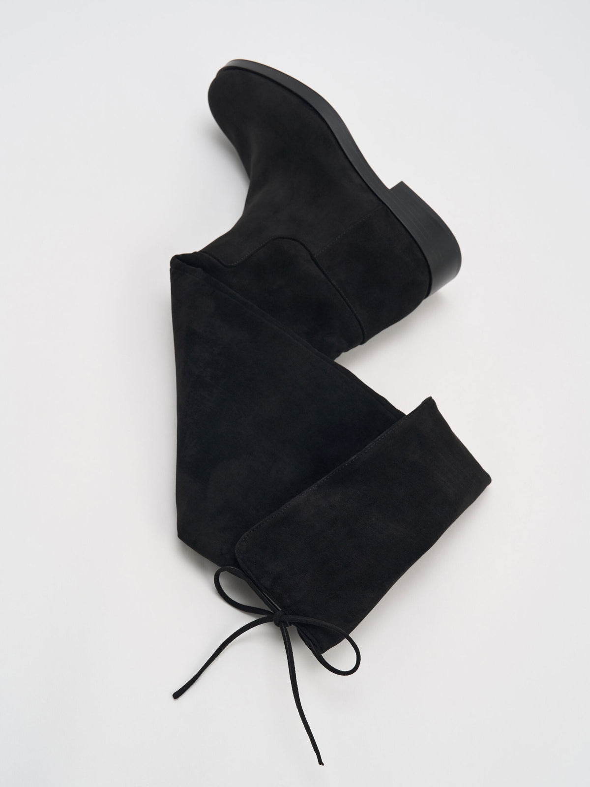 CHARLES & KEITH Great Value | Louisa Faux Suede Fold-Over Thigh-High Boots - Black Textured