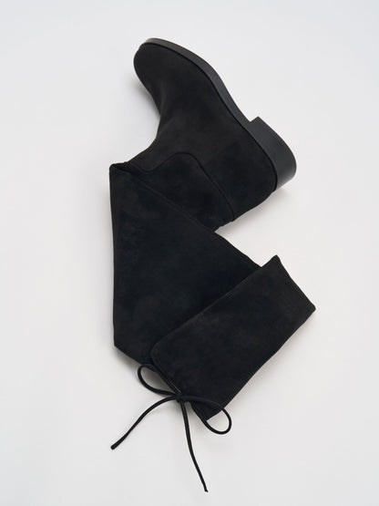 CHARLES & KEITH Great Value | Louisa Faux Suede Fold-Over Thigh-High Boots - Black Textured