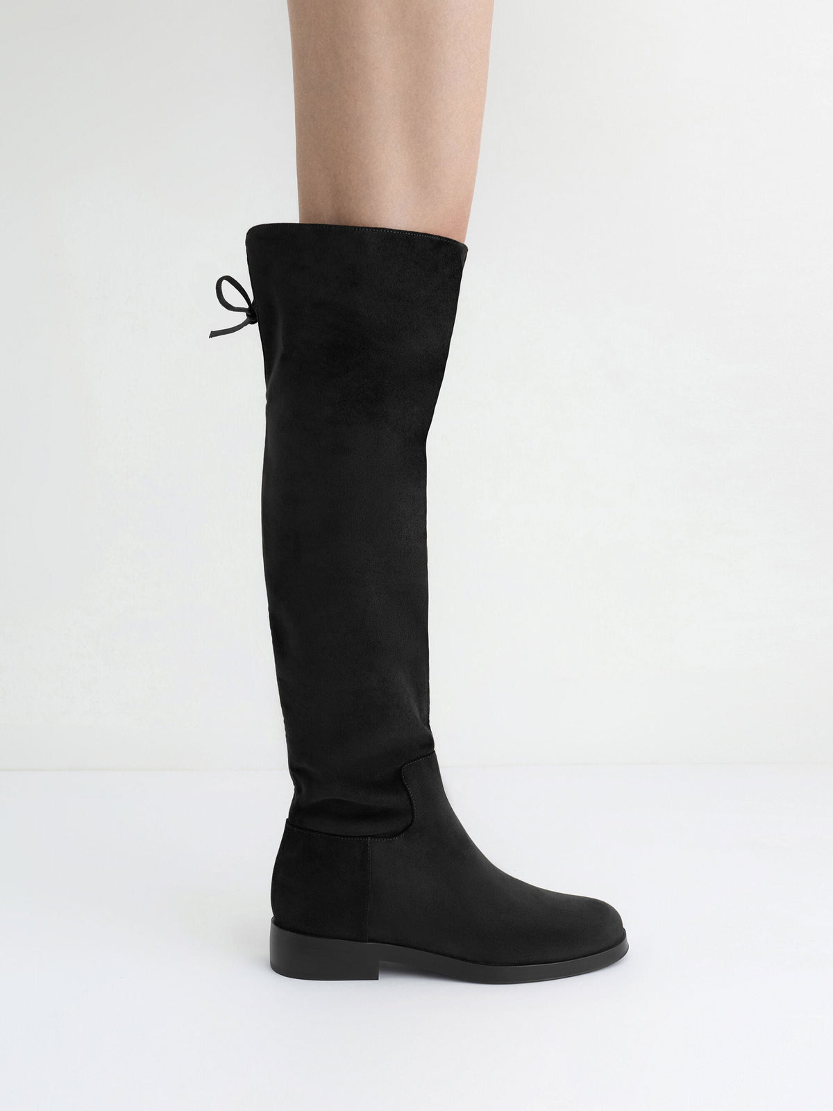 CHARLES & KEITH Great Value | Louisa Faux Suede Fold-Over Thigh-High Boots - Black Textured