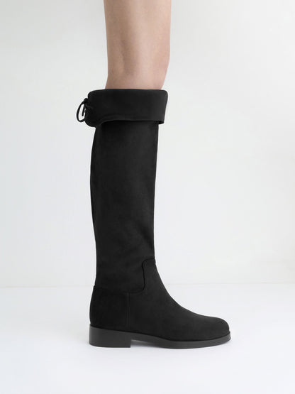 CHARLES & KEITH Great Value | Louisa Faux Suede Fold-Over Thigh-High Boots - Black Textured