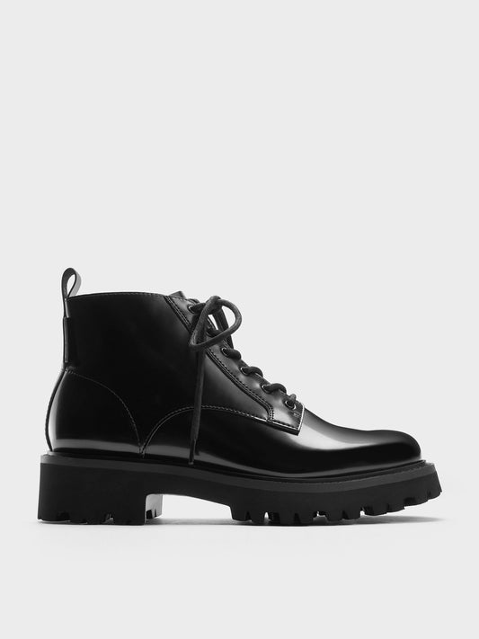 CHARLES & KEITH Premium | Ridged-Sole Side-Zip Combat Boots - Black Box