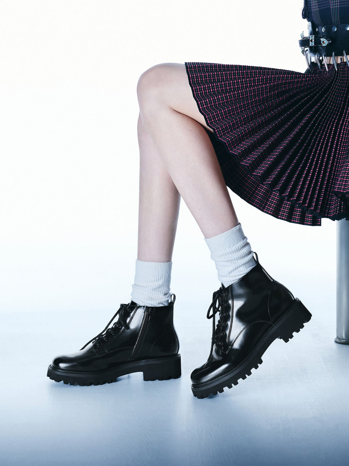 CHARLES & KEITH Premium | Ridged-Sole Side-Zip Combat Boots - Black Box