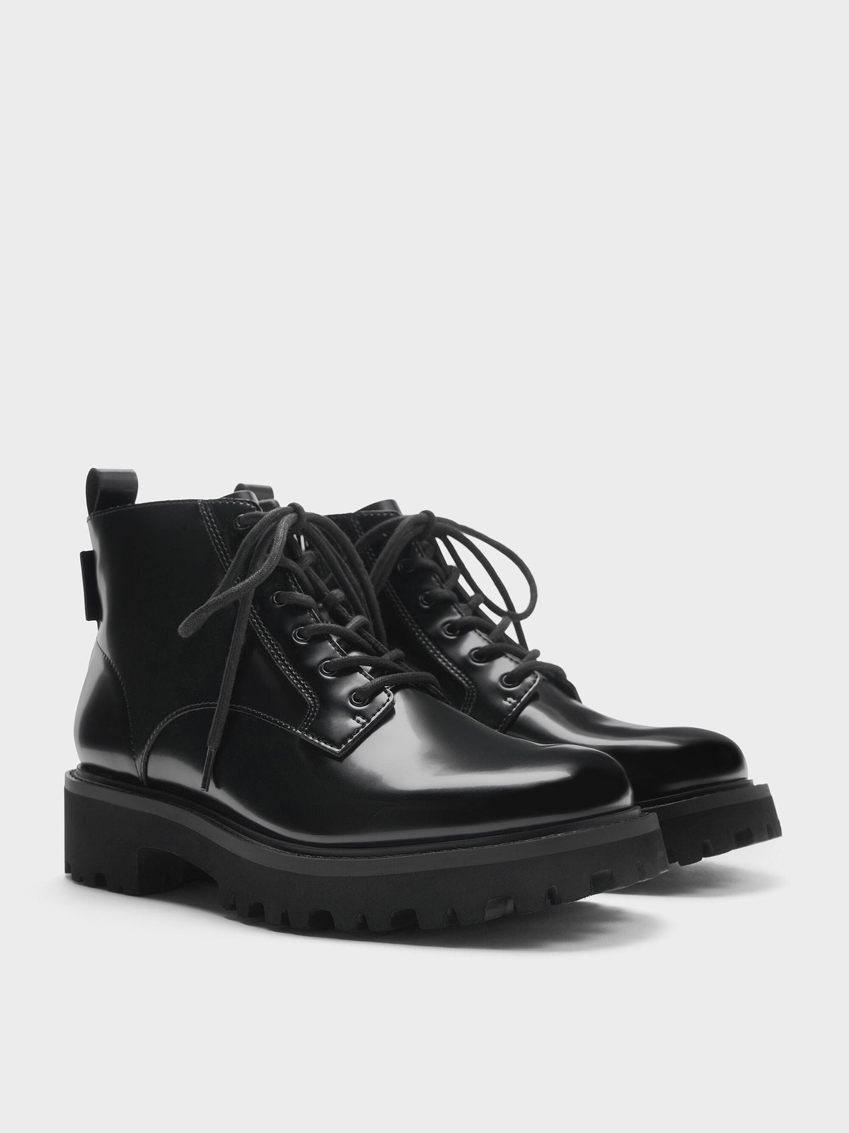 CHARLES & KEITH Premium | Ridged-Sole Side-Zip Combat Boots - Black Box