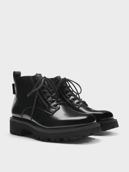 CHARLES & KEITH Premium | Ridged-Sole Side-Zip Combat Boots - Black Box