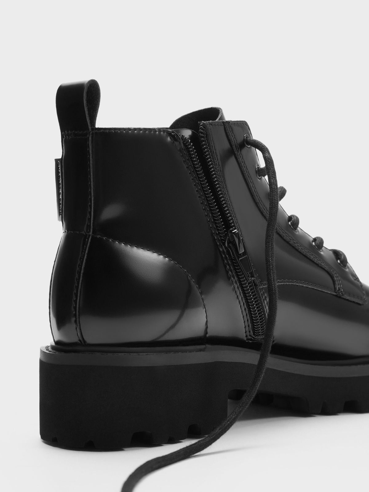 CHARLES & KEITH Premium | Ridged-Sole Side-Zip Combat Boots - Black Box