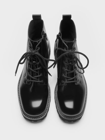 CHARLES & KEITH Premium | Ridged-Sole Side-Zip Combat Boots - Black Box
