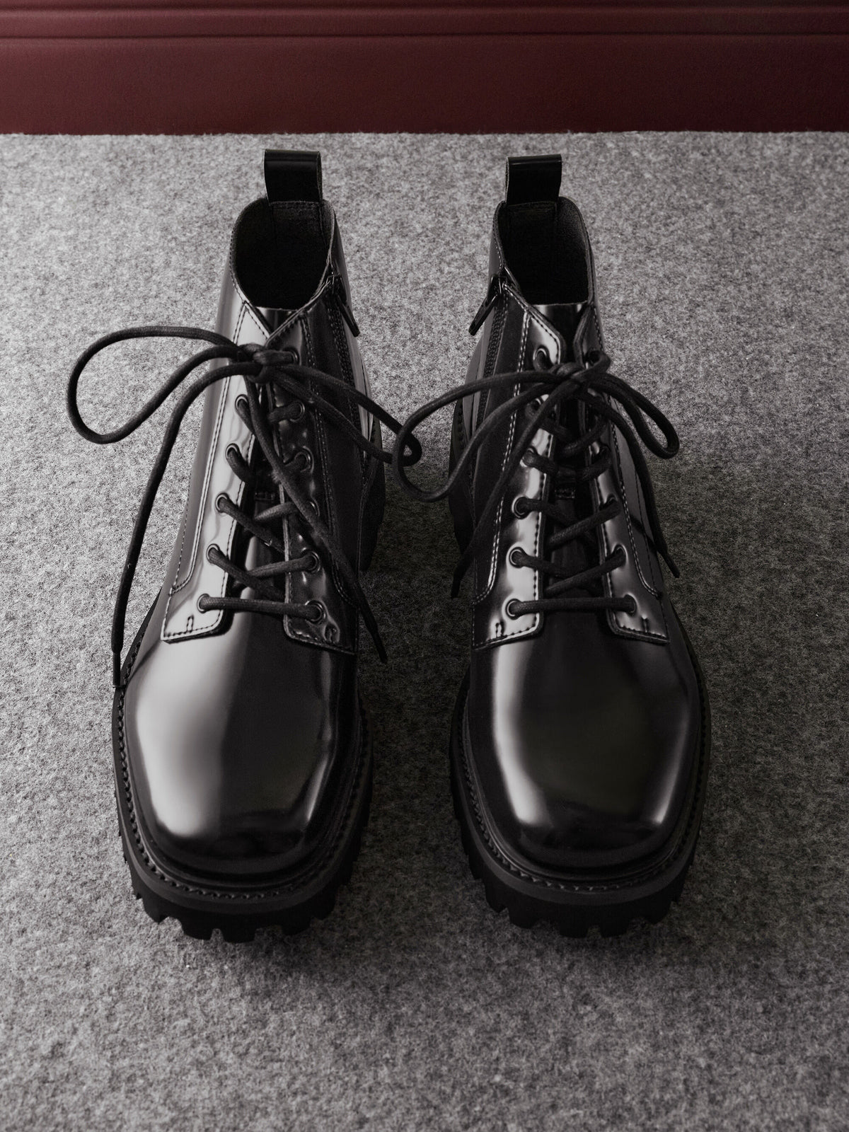 CHARLES & KEITH Premium | Ridged-Sole Side-Zip Combat Boots - Black Box