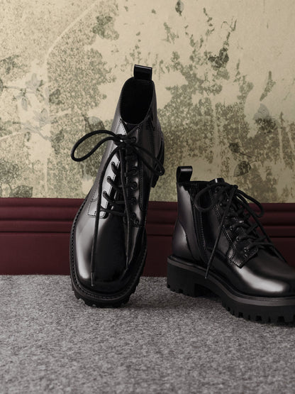 CHARLES & KEITH Premium | Ridged-Sole Side-Zip Combat Boots - Black Box