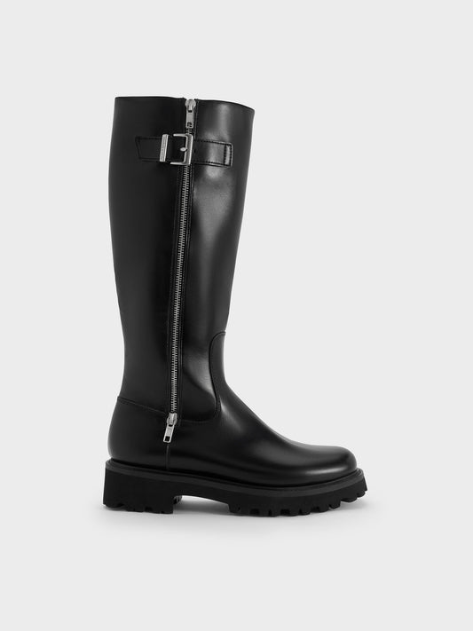 CHARLES & KEITH Customer Favorite | Lyndon Buckled Knee-High Boots - Black