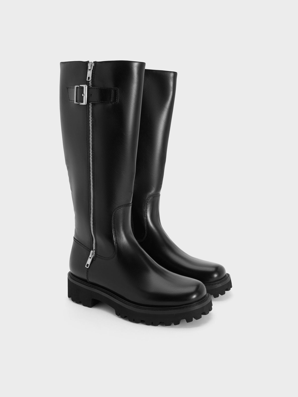 CHARLES & KEITH Customer Favorite | Lyndon Buckled Knee-High Boots - Black