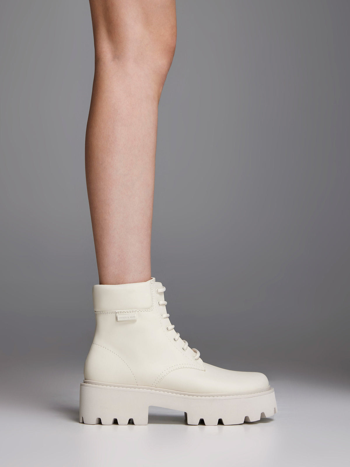 CHARLES & KEITH Signature | Ripley Ridged-Sole Ankle Boots - Chalk