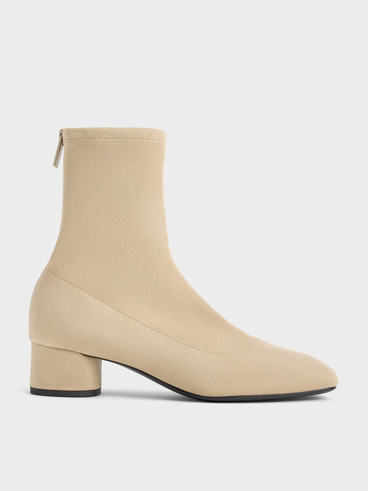 CHARLES & KEITH New | Faux Suede Stitch-Trim Heeled Ankle Boots - Sand