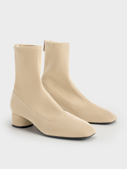 CHARLES & KEITH New | Faux Suede Stitch-Trim Heeled Ankle Boots - Sand