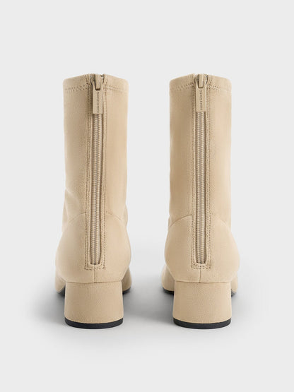CHARLES & KEITH New | Faux Suede Stitch-Trim Heeled Ankle Boots - Sand