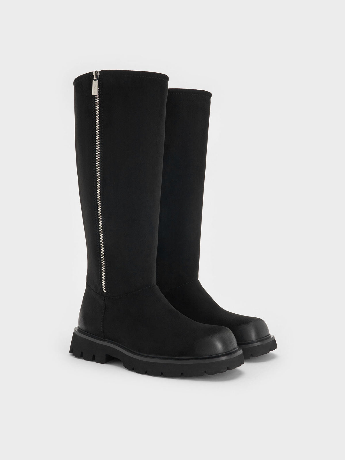 CHARLES & KEITH Premium | Rosamond Faux Suede Knee-High Boots - Black Textured