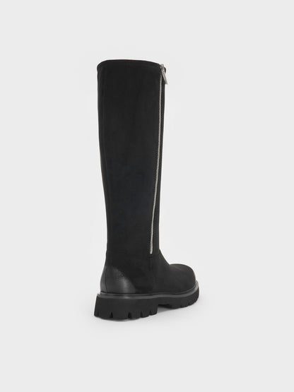 CHARLES & KEITH Premium | Rosamond Faux Suede Knee-High Boots - Black Textured