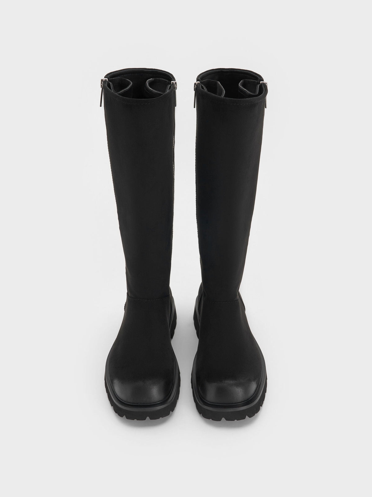 CHARLES & KEITH Premium | Rosamond Faux Suede Knee-High Boots - Black Textured
