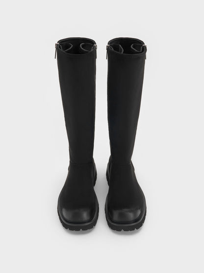 CHARLES & KEITH Premium | Rosamond Faux Suede Knee-High Boots - Black Textured