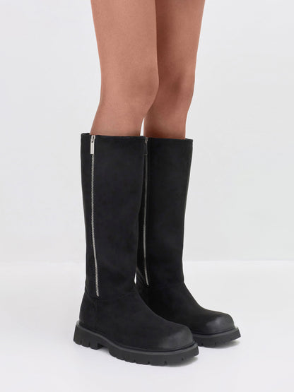 CHARLES & KEITH Premium | Rosamond Faux Suede Knee-High Boots - Black Textured