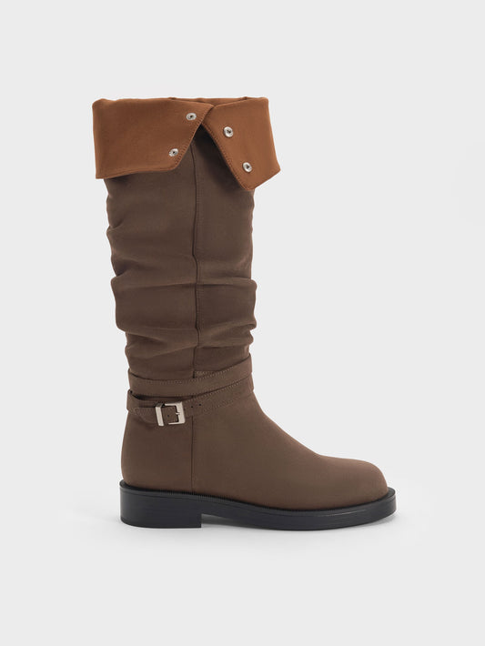 CHARLES & KEITH Exclusive | Eilis Faux Suede Thigh-High Boots - Dark Brown Textured