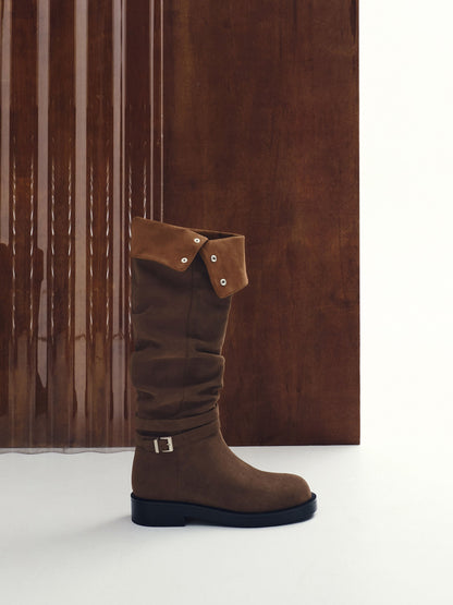 CHARLES & KEITH Exclusive | Eilis Faux Suede Thigh-High Boots - Dark Brown Textured