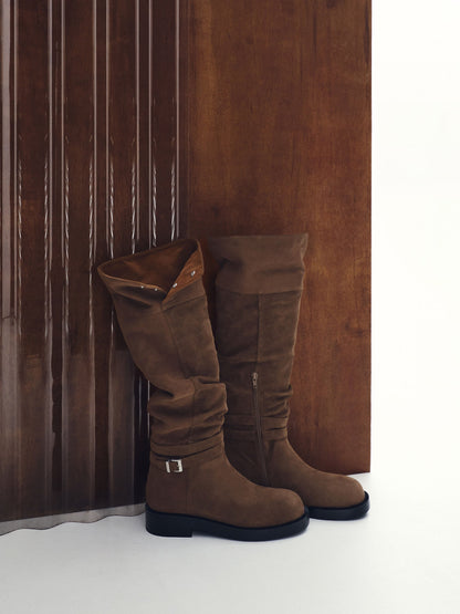 CHARLES & KEITH Exclusive | Eilis Faux Suede Thigh-High Boots - Dark Brown Textured