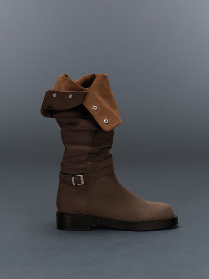 CHARLES & KEITH Exclusive | Eilis Faux Suede Thigh-High Boots - Dark Brown Textured