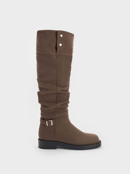 CHARLES & KEITH Exclusive | Eilis Faux Suede Thigh-High Boots - Dark Brown Textured