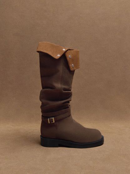 CHARLES & KEITH Exclusive | Eilis Faux Suede Thigh-High Boots - Dark Brown Textured
