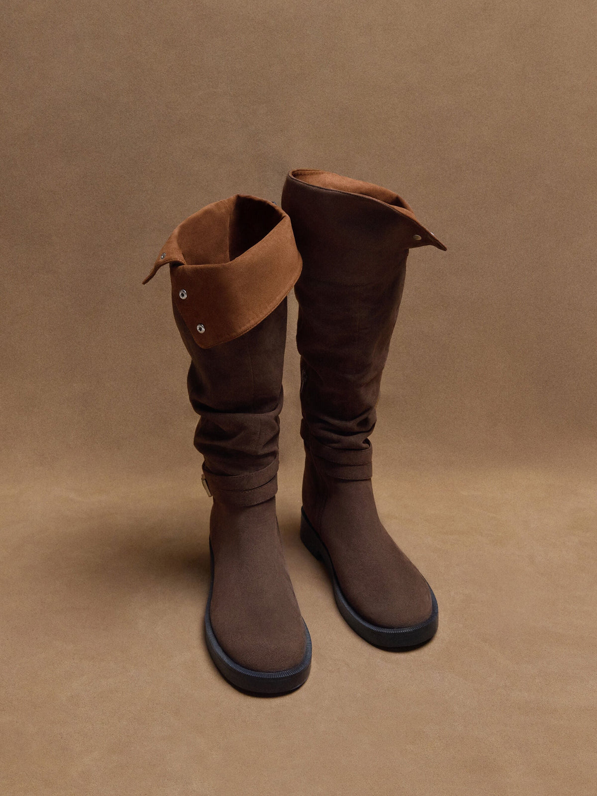 CHARLES & KEITH Exclusive | Eilis Faux Suede Thigh-High Boots - Dark Brown Textured