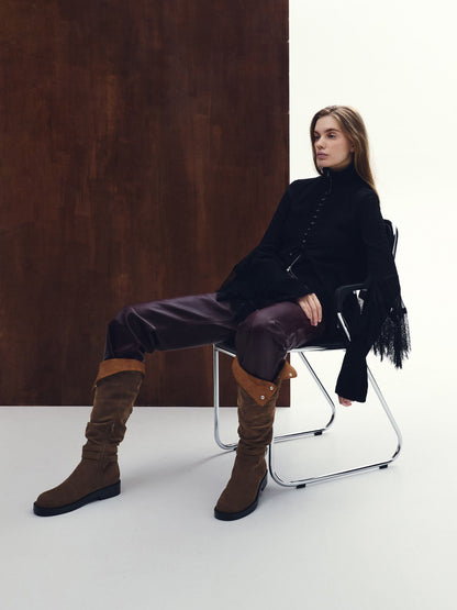 CHARLES & KEITH Exclusive | Eilis Faux Suede Thigh-High Boots - Dark Brown Textured