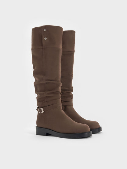 CHARLES & KEITH Exclusive | Eilis Faux Suede Thigh-High Boots - Dark Brown Textured