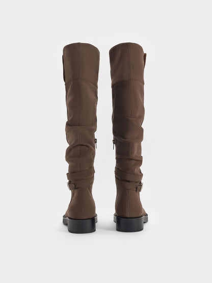 CHARLES & KEITH Exclusive | Eilis Faux Suede Thigh-High Boots - Dark Brown Textured