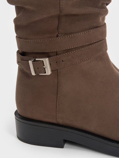 CHARLES & KEITH Exclusive | Eilis Faux Suede Thigh-High Boots - Dark Brown Textured