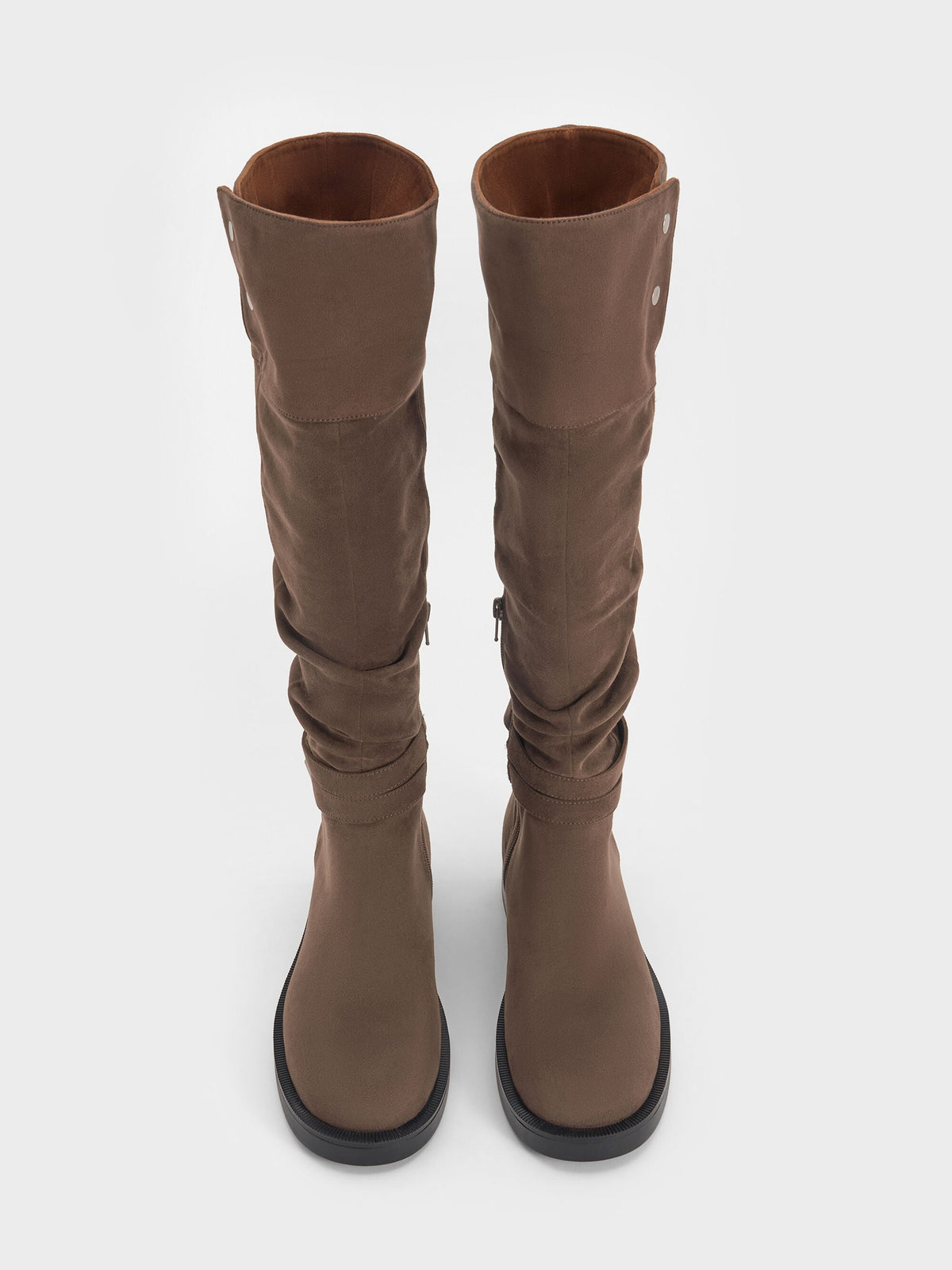 CHARLES & KEITH Exclusive | Eilis Faux Suede Thigh-High Boots - Dark Brown Textured