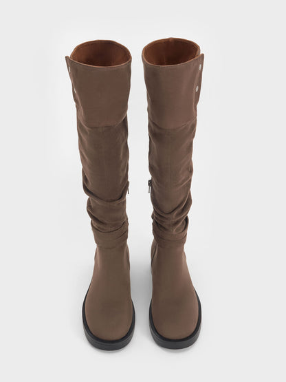 CHARLES & KEITH Exclusive | Eilis Faux Suede Thigh-High Boots - Dark Brown Textured