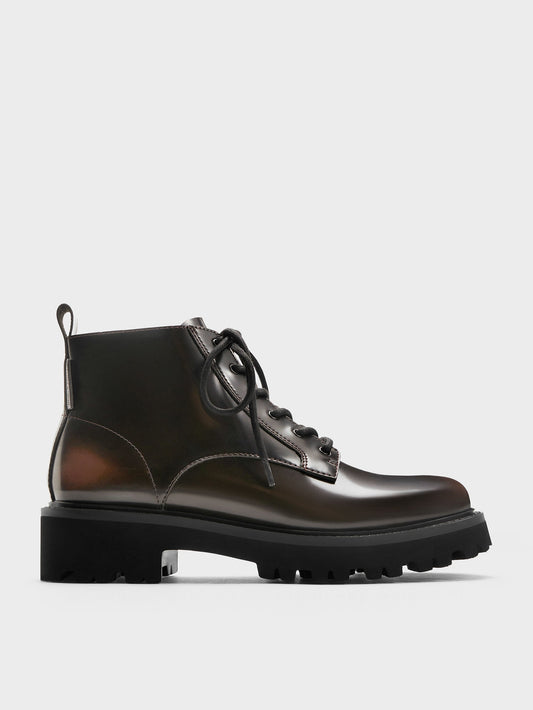 CHARLES & KEITH Customer Favorite | Ridged-Sole Side-Zip Combat Boots - Dark Brown