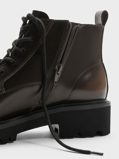 CHARLES & KEITH Customer Favorite | Ridged-Sole Side-Zip Combat Boots - Dark Brown