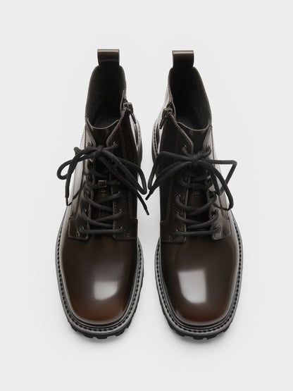 CHARLES & KEITH Customer Favorite | Ridged-Sole Side-Zip Combat Boots - Dark Brown