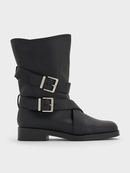 CHARLES & KEITH Exclusive | Brett Buckle-Strap Calf Boots - Black