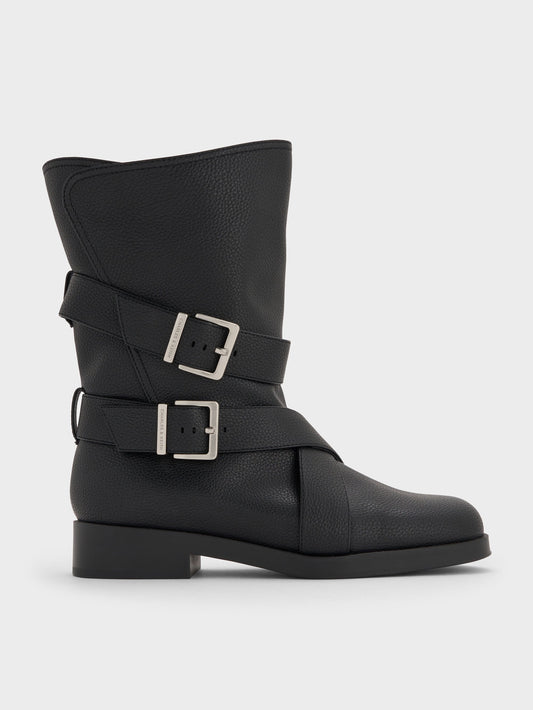 CHARLES & KEITH Exclusive | Brett Buckle-Strap Calf Boots - Black